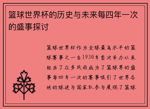 篮球世界杯的历史与未来每四年一次的盛事探讨